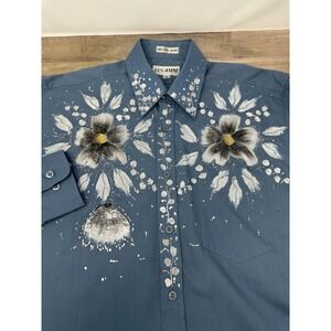 LUCASINI Single Needle Tailoring Hand Painted LS Blue‎ Button Down Shirt Size 16